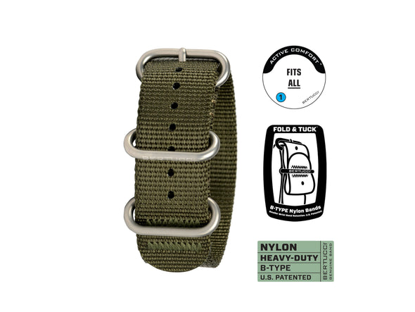Bertucci #123 Watch Band - Defender Olive™ w/ matte hardware, 7/8" - 22 mm size for A-2, A-3, A-6, B-1, D-3 Cases
