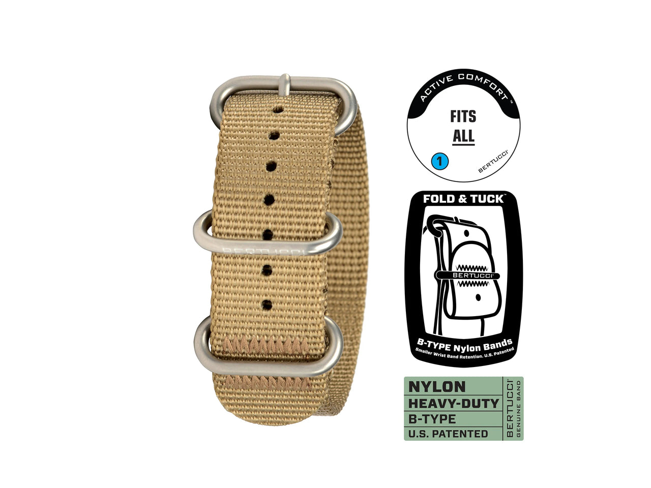 Bertucci #96 Watch Band - Coyote w/ matte hardware, 7/8" - 22 mm size for A-2, A-3, A-6, B-1, D-3 Cases