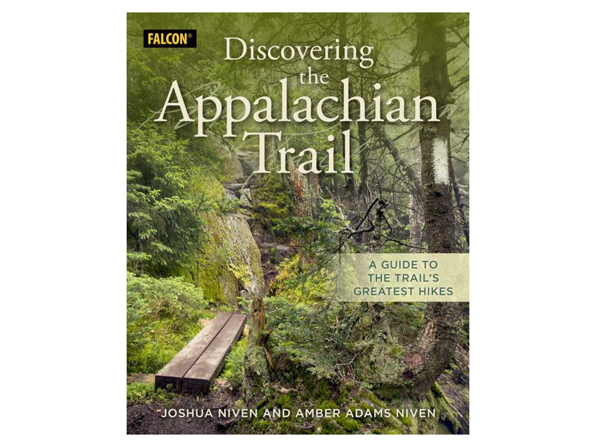 Book cover of 'Discovering the Appalachian Trail' with a forest scene and wooden bench.