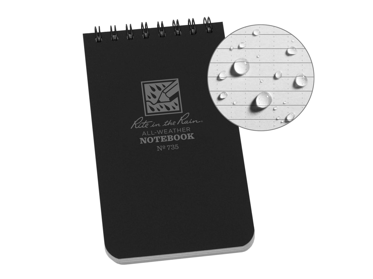 Rite in the Rain, No. 735, 3" x 5" Top Spiral Notebook, Black