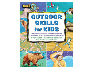 Book cover of 'Outdoor Skills for Kids' with colorful illustrations and text.