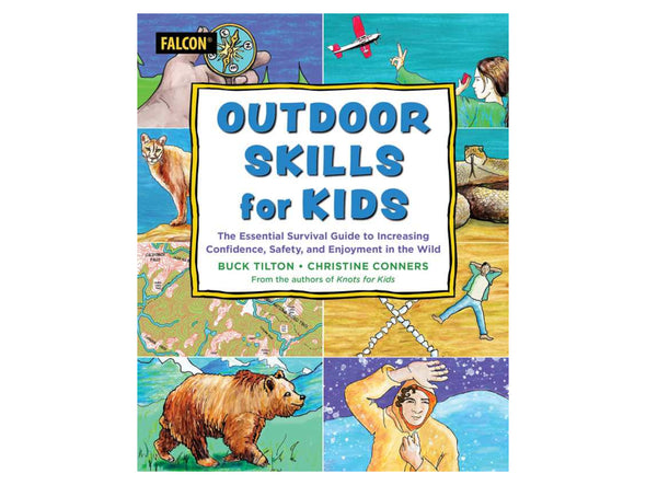 Book cover of 'Outdoor Skills for Kids' with colorful illustrations and text.