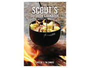 Book cover of 'The Scout's Outdoor Cookbook' with a pot over a campfire.