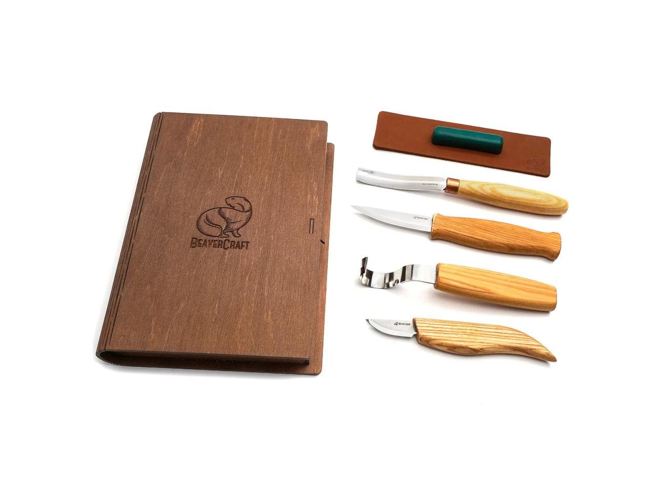 Beavercraft Spoon and Kuksa Carving Professional Set with Knives and Strop in a Book Case - S43