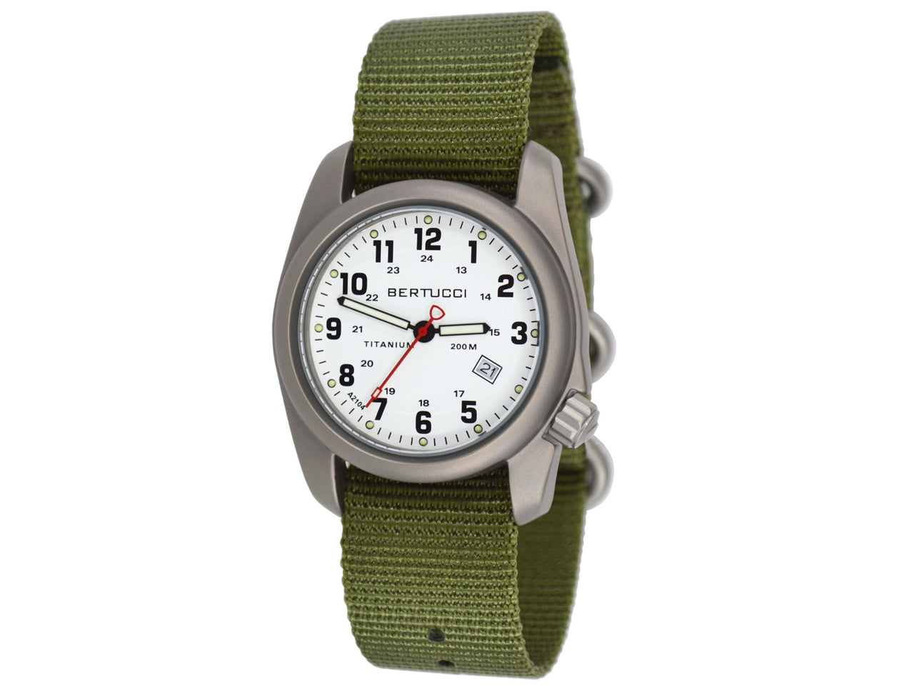 Bertucci A-2T Original Classic Watch - 12121 White Dial w/ Forest Nylon Band