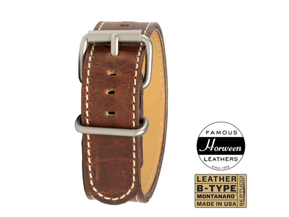 Bertucci Nut Brown™ Horween® Leather Band w/ Matte Hardware 7/8" - #126M