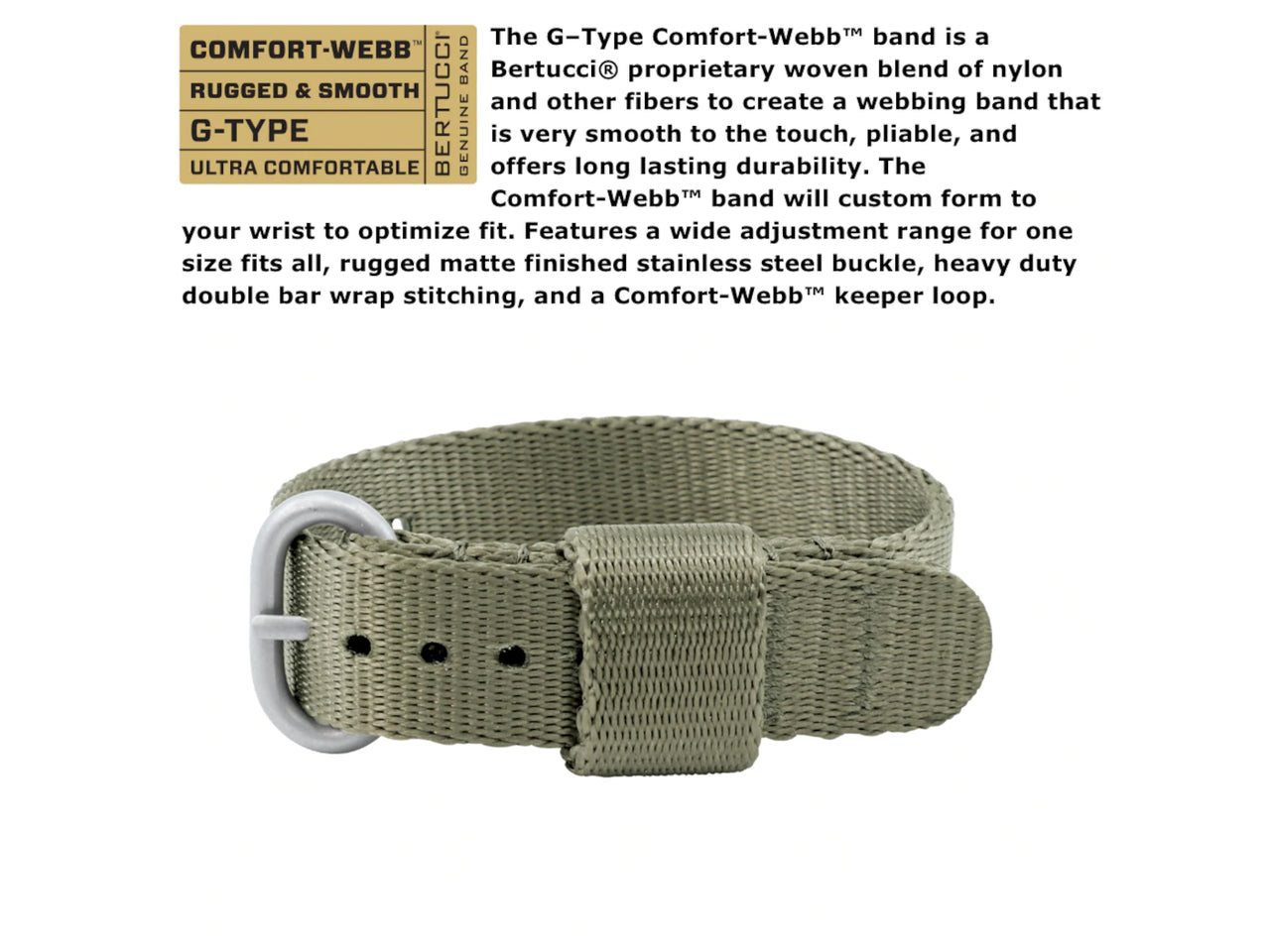 Bertucci M-1S Women's Field Watch - 18011 White Dial w/ Field Drab Comfort-Webb™ Band