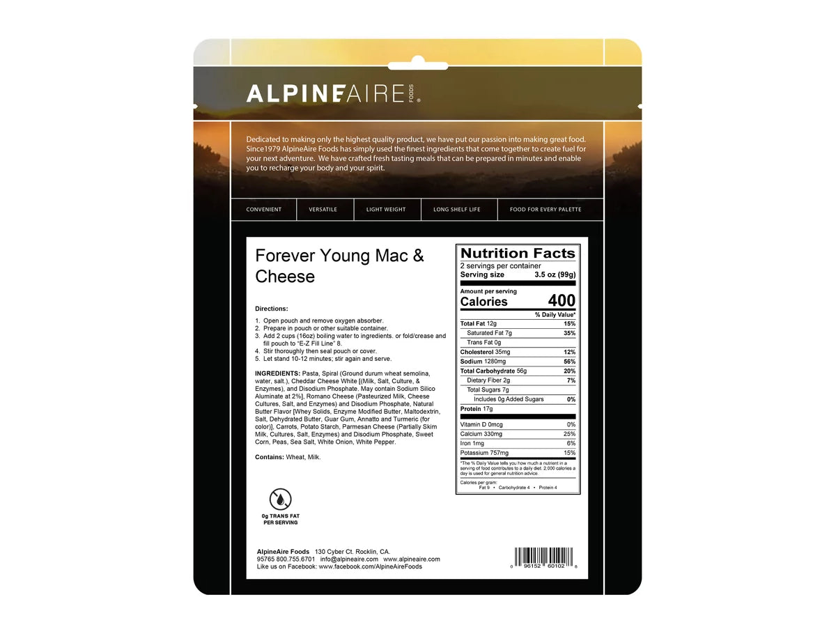 AlpineAire Forever Young Mac & Cheese - 2 Servings