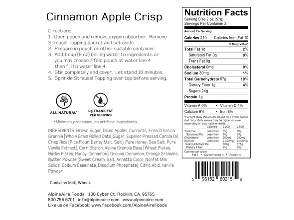 AlpineAire Cinnamon Apple Crisp - 2 Servings