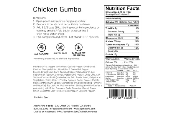 AlpineAire Chicken Gumbo Ingredients