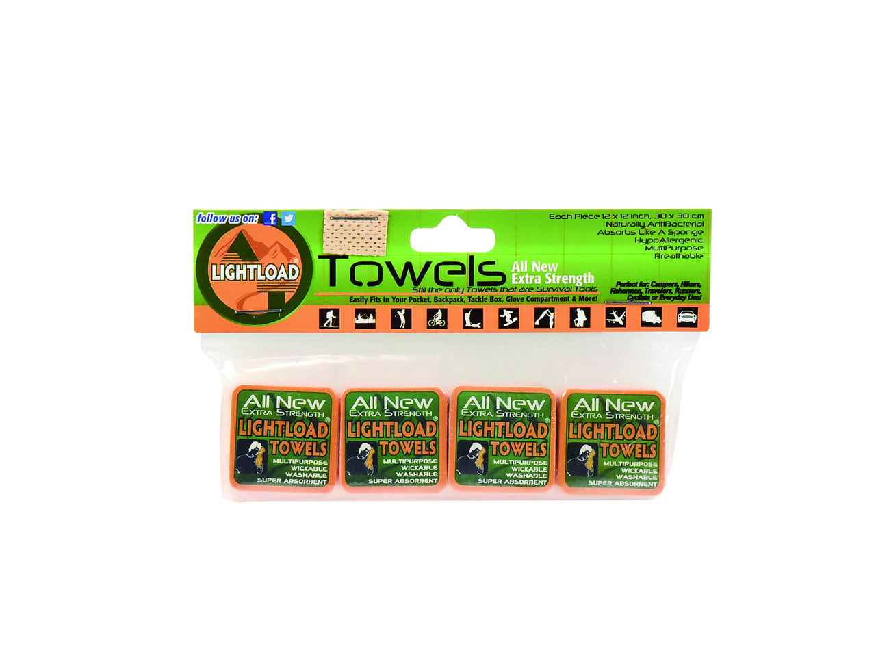 Lightload Backpacker Towels Extra Strength Hand Size 4 Pack