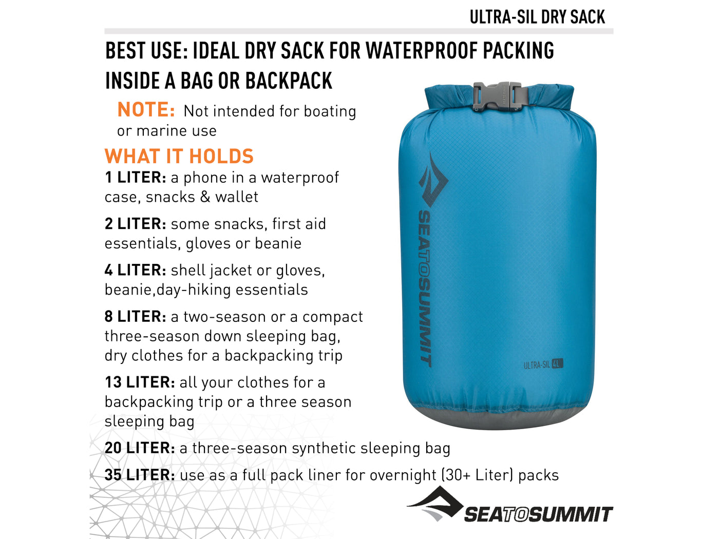 Sea to Summit 2 Liter Ultra-Sil Dry Sack Blue